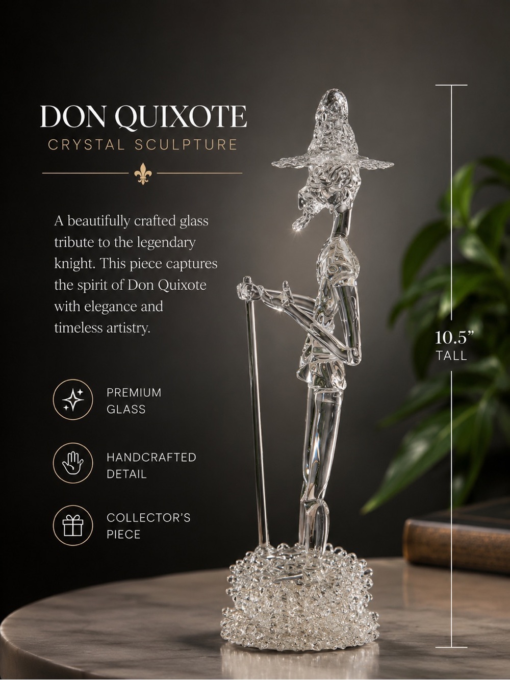 Don Quixote Glass Figurine Sculpture
